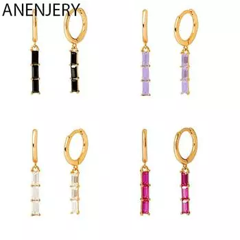ANENJERY модные серьги-кольца для женщин, разноцветные серьги с цирконием, подвески, вечерние ювелирные аксессуары бронзовый