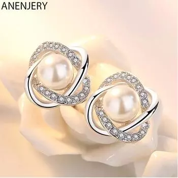 ANENJERY модные серьги с микроцирконом и жемчугом для женщин, хороший подарок для друзей brincos, изысканные ювелирные изделия