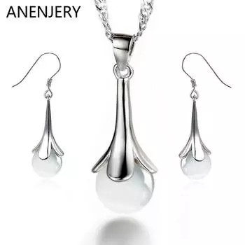 ANENJERY модные серьги с опаловым камнем, ожерелье, ювелирные изделия для женщин, женские антиаллергенные ювелирные изделия, подарок, оптовая продажа белый