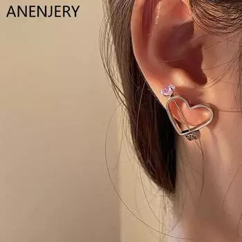 ANENJERY модные серьги с вырезом в виде сердца для женщин, ювелирные изделия, серебряные серьги, помолвка, свадебные подарки для пары розовый