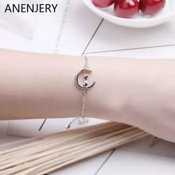 ANENJERY модный браслет с изображением кота, браслет для женщин, корейский простой романтический браслет, браслет, вечерние ювелирные изделия, подарок Anklet серебряный