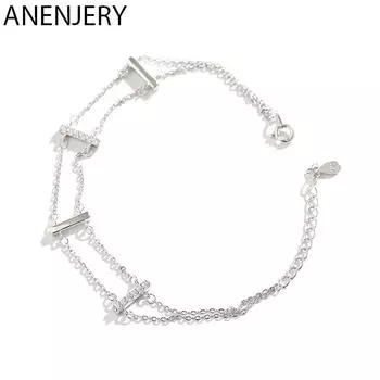 ANENJERY модный двухслойный браслет серебряного цвета, свадебные украшения, оптовая продажа, подарок 16cm add 3.5cm