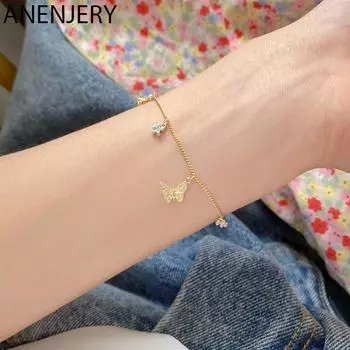 ANENJERY модный серебряный цветной браслет-бабочка для женщин, ювелирные изделия для пар, свадебные украшения, подарок