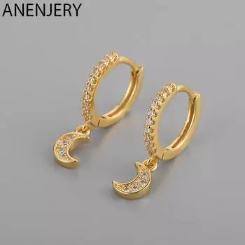ANENJERY Moon CZ серьги-кольца для женщин модные вечерние золотые украшения подарок