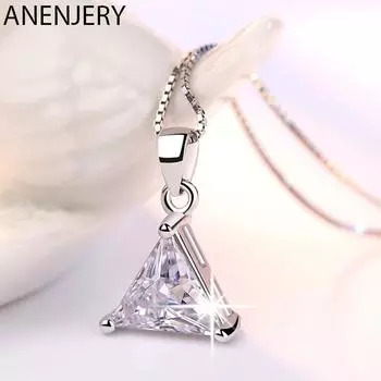 ANENJERY Нежная подвеска из циркония в форме треугольника для женщин, 45 см, цепочка, ожерелье S-N107 серебряный