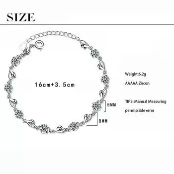 ANENJERY Нежный браслет в форме сердца с блестящим цирконом для женщин, свадебные украшения 16cm add 3.5cm