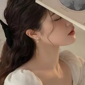 ANENJERY нишевые серьги-гвоздики с крестом и звездами с кисточками для женщин, милые входные роскошные серьги, длинные серьги, ювелирные изделия, подарок серебряный