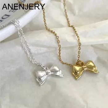ANENJERY Новое поступление кулон с бантом ожерелья для женщин уникальный дизайн цепочка вечерние банкетные ювелирные аксессуары