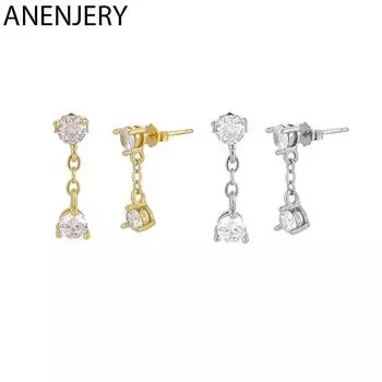 ANENJERY новые модные серьги-капли с цирконом для женщин, серьги-цепочки, повседневные классические ювелирные аксессуары серебряный