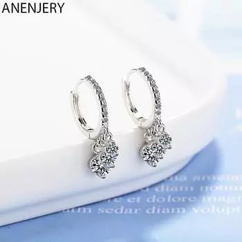 ANENJERY новые модные серьги-кольца в форме капель с цирконием, аксессуары, оптовая продажа, круглые серьги, дропшиппинг, оптовая продажа 10 pairs/set серебряный