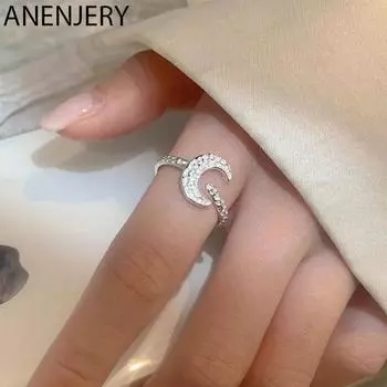 ANENJERY новые модные украшения, высокое качество, кольцо с кристаллами и цирконием в виде Луны для женщин, подарок на вечеринку