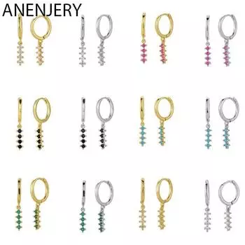ANENJERY новые серьги-кольца с радужным цирконием, золотые, серебряные, маленькие серьги-кольца для женщин, модные украшения