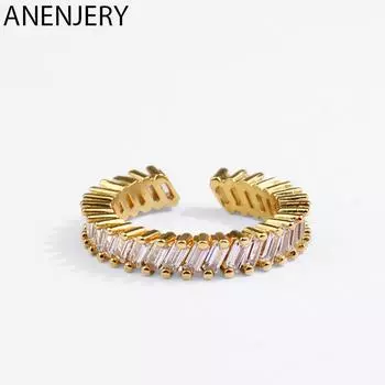 ANENJERY обручальные кольца для женщин, элегантные открытые регулируемые кольца с цирконом, ювелирные изделия Resizable