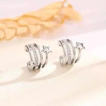 ANENJERY Одиночные циркониевые многослойные серьги-звезды для женщин, модные, универсальные, уникальные, высокого класса, пригородные, ювелирные изделия-клипсы, подарок белый