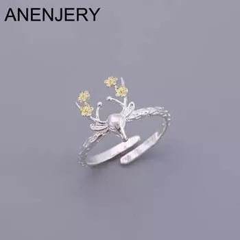 ANENJERY оленьи рога, маленькие регулируемые кольца с изображением оленя и лося для женщин, модные минималистичные ювелирные изделия на Рождество, подарок