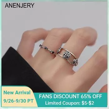 ANENJERY Открытое кольцо с цветком розы для женщин, индивидуальный корейский нишевый дизайн, тайский ретро-баге femme anel anillo