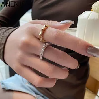 ANENJERY Открытое кольцо с геометрическим рисунком из микроциркона для женщин, новый дизайн, корейские универсальные аксессуары Resizable серебряный
