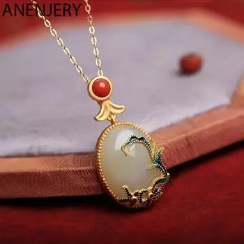 ANENJERY овальное ожерелье с белым камнем и цветочным узором для женщин, изысканная цепочка на ключицы, аксессуары