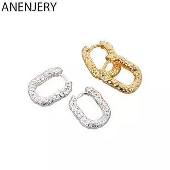 ANENJERY овальные серьги-кольца для женщин, французские серьги с неправильной текстурой, золотые, серебряные серьги, ювелирные изделия
