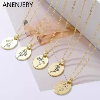 ANENJERY Овальный кулон Цветок на день рождения Ожерелье для женщин Творческая личность Месяц Ювелирные изделия Подарочные ожерелья для женщин