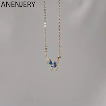ANENJERY ожерелье-бабочка для женщин, голубая глазурь, цепочка на ключицы, вечерние ювелирные изделия, подарки