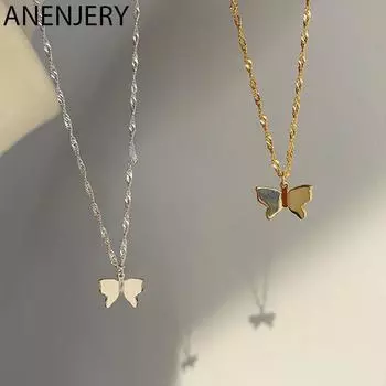 ANENJERY ожерелье-бабочка для женщин, золотое полированное ожерелье-цепочка на ключицу, ювелирные изделия, подарки золотой