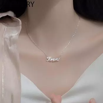 ANENJERY ожерелье из микроциркона с надписью FOREVER для женщин, простая цепочка на ключицу, подарок другу серебряный