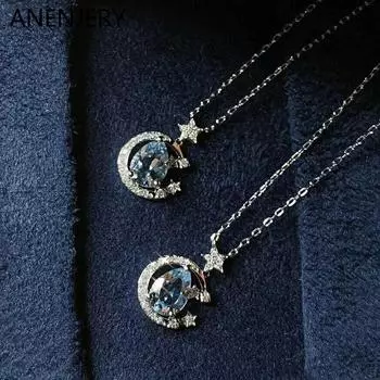 ANENJERY Ожерелье из синего циркона со звездой и луной для женщин Простой дизайн Романтичные роскошные ювелирные изделия оптом