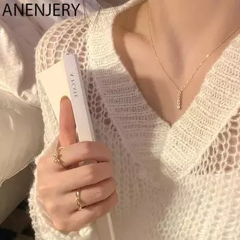 ANENJERY ожерелье с цирконием в виде капли воды для женщин Mnimalist цепочка на ключицы колье свадебные украшения для вечеринок