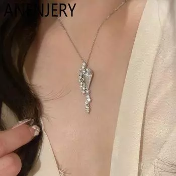 ANENJERY Ожерелье с кисточками из циркония в форме песочных часов для женщин, нишевый нежный роскошный дизайн, темперамент, ювелирные изделия, подарок, оптовая продажа, вечеринка серебряный