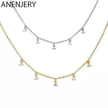 ANENJERY ожерелье с кисточками из кубического циркона для женщин, простая регулируемая цепочка с кисточками, колье, оптовая продажа 40cm add 5cm