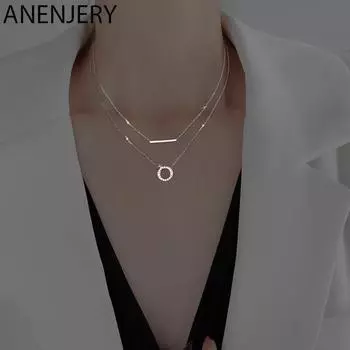 ANENJERY ожерелье с круглым стержнем для женщин, двухслойное геометрическое ожерелье, ювелирные изделия для дружбы, подарки