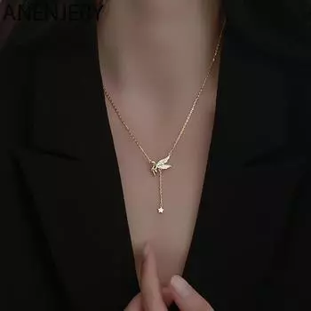 ANENJERY ожерелье с крыльями для девочек для женщин, длинная цепочка с кисточками и звездами на ключицы, вечерние ювелирные изделия