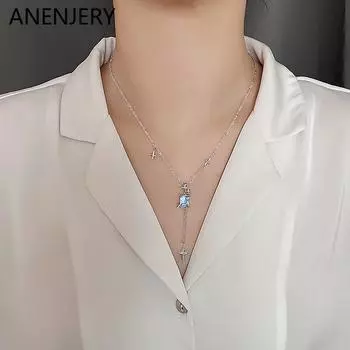 ANENJERY ожерелье с квадратной кисточкой, индивидуальное INS стильное блестящее ожерелье с крестом и звездой для женщин, цепочка на ключицы, ювелирные изделия, оптовая продажа