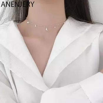ANENJERY ожерелье с луной и звездой для женщин, цепочка на ключицу, милые ювелирные изделия, подарки для вечеринки