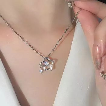 ANENJERY Ожерелье с подвеской Hollow Star Zircon для женщин, универсальное, легкое, роскошное, на ключицу, ювелирное изделие белый