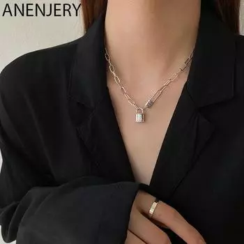 ANENJERY ожерелье с замком для женщин, массивная цепочка, вечерние ювелирные изделия, ожерелье, подарки, оптовая продажа