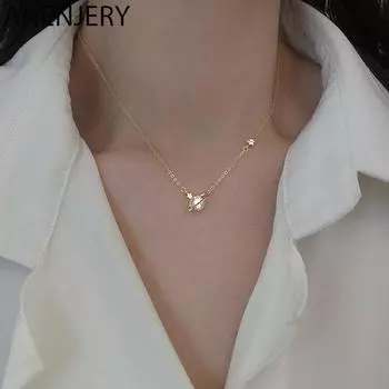 ANENJERY ожерелье в форме планеты для женщин изысканное циркониевое ожерелье-цепочка на ключицу ювелирные изделия S-N710