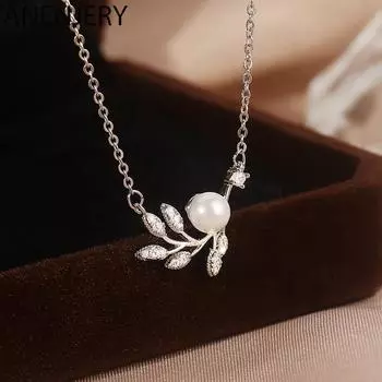 ANENJERY ожерелье в виде листьев, женское легкое роскошное ожерелье с жемчугом и цирконием, ювелирное изделие серебряный