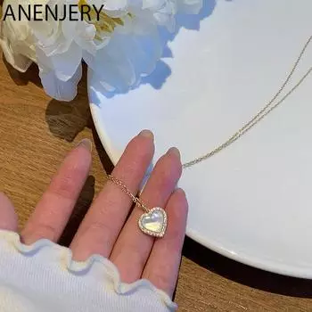 ANENJERY ожерелье в виде ракушки с сердечком для женщин Mnimalist, цепочка на ключицы, колье, ювелирные изделия для свадебной вечеринки золотой