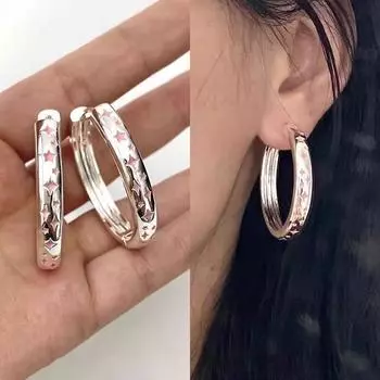 Anenjery Pink Drop Glazed Star Hoop Earrings for Women Light Luxury Fashion Hip-hop Sweet Personality Simple Earrings Jewelry Gifts розовый