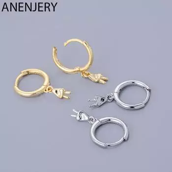 ANENJERY подвеска с жестом победы, серьги-кольца для женщин, простые креативные новые ювелирные изделия, подарки серебряный