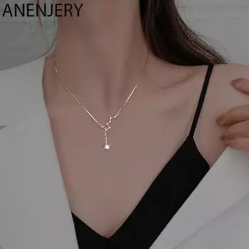 ANENJERY подвесное ожерелье со звездой для женщин, цепочка с кисточками и кисточками из паве для женщин, ювелирные изделия для вечеринок 2021