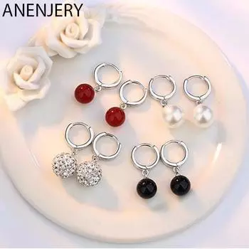 ANENJERY полный циркон хрустальный шар лунный камень жемчуг кулон серьги-кольца для женщин ювелирные изделия подарки оптом серебряный