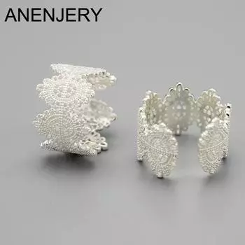 ANENJERY полые кружевные открытые кольца с цветком для женщин, модный креативный дизайн, регулируемое кольцо, вечерние ювелирные аксессуары Resizable серебряный