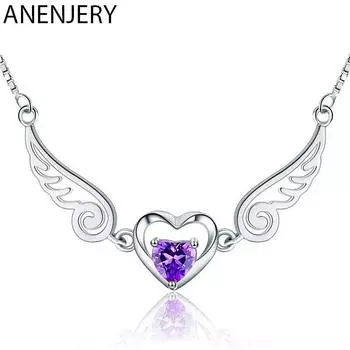 ANENJERY продавцы цепочка с крыльями ангела, ожерелье с кристаллами циркона, серебряные украшения для женщин, подарок 40cm add 5cm