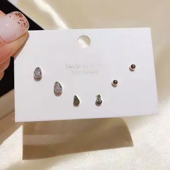 ANENJERY простой комплект серег-гвоздиков с кубическим цирконием серебряного цвета, маленькие милые серьги из 6 предметов, набор для женщин, S-E1199