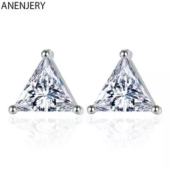 ANENJERY простые AAA + прозрачные треугольные серьги с цирконом для женщин, девочек, друзей, подарочные ювелирные изделия серебряный