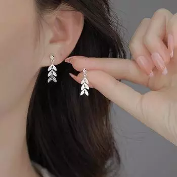 ANENJERY простые изысканные серьги-гвоздики с листьями для женщин, осенние атмосферные серьги-капли с кисточками, ювелирные изделия, повседневные вечерние серебряный