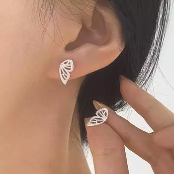 ANENJERY простые полые серьги-гвоздики с цирконием и бабочкой для женщин, изящные темпераментные серьги, повседневные вечерние ювелирные аксессуары серебряный